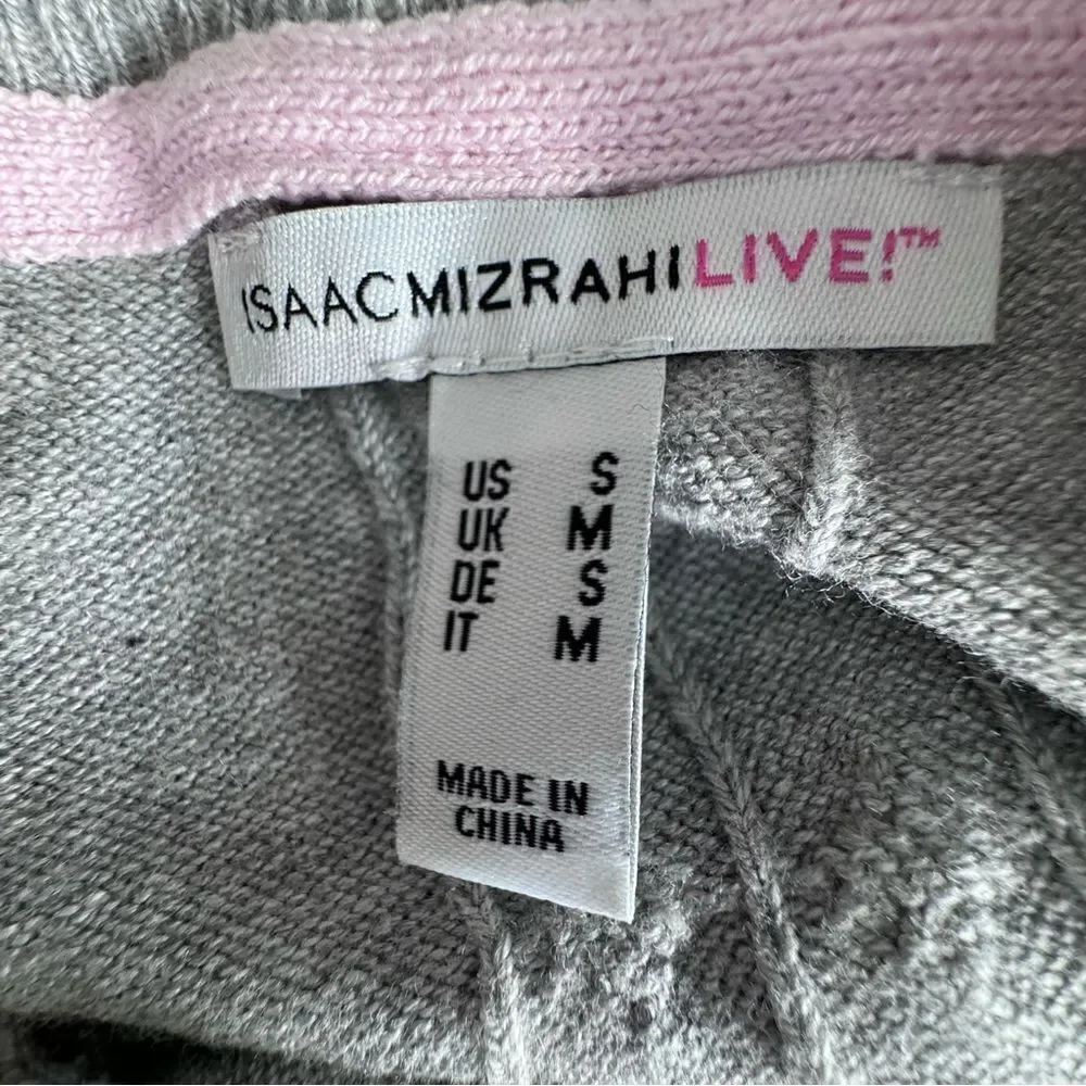 Isaac Mizrahi Live Gray Sweater Cable Knit Gemstone QVC Cardigan Size Small